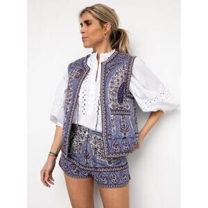 Antik Batik Tajar Cotton Voile Quilted Sleeveless Jacket Vest size XS